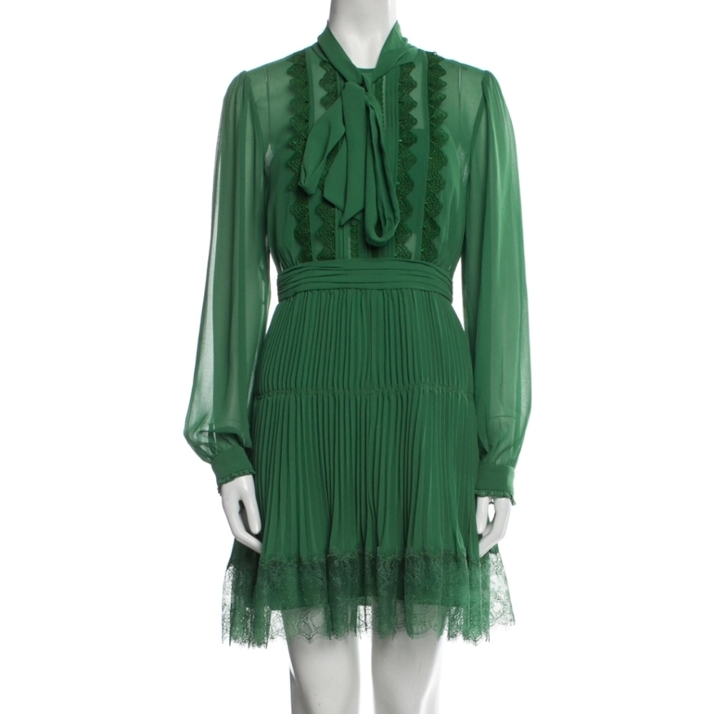 Self-Portrain Green Chiffon Mini Dress - Size US10/UK14